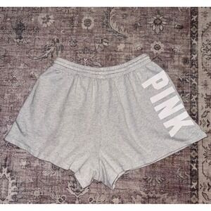 Victoria's Secret PINK Gray Campus Fleece Lounge Shorts‎ Logo Pockets Size Large